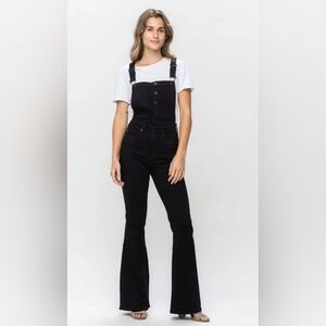 NWT - Judy Blue Black Denim Overalls Tummy Control & Flare Legs - Size 3X